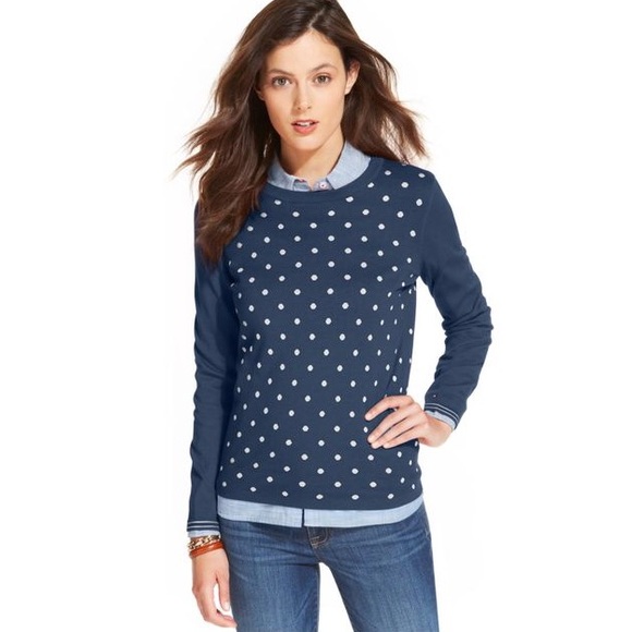 Tommy Hilfiger Sweaters - Tommy Hilfiger Blue Polka-Dot Scoop Neck Sweater